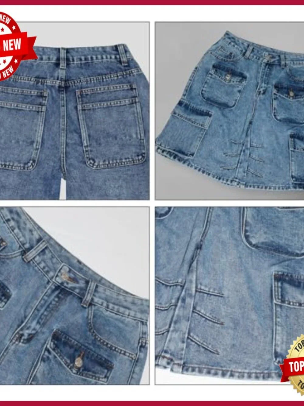 High Waisted Baggy Cargo Denim Shorts with Pockets